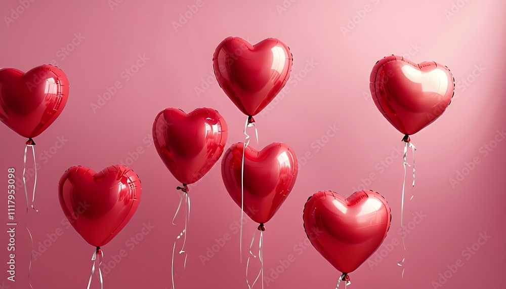red heart shaped balloons floating against a pink background red heart shaped balloons floating against a pink background
