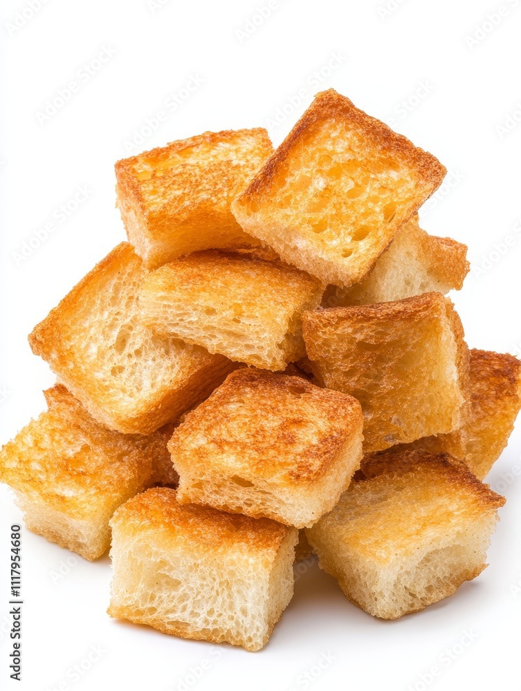 Crispy Bread Chips Displayed on White Background for Food Commercial Presentations, Photorealistic Scene Crispy Bread Chips Displayed on White Background for Food Commercial Presentations, Photorealistic Scene