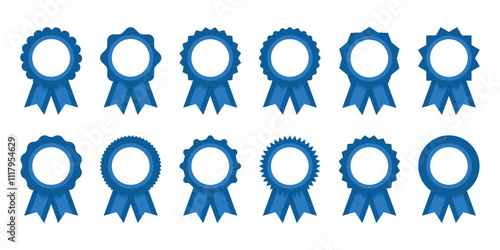 Medal set with ribbon. Set premium quality badges with ribbons. Approved stamp or medal. Certificate symbols are isolated on a white background.