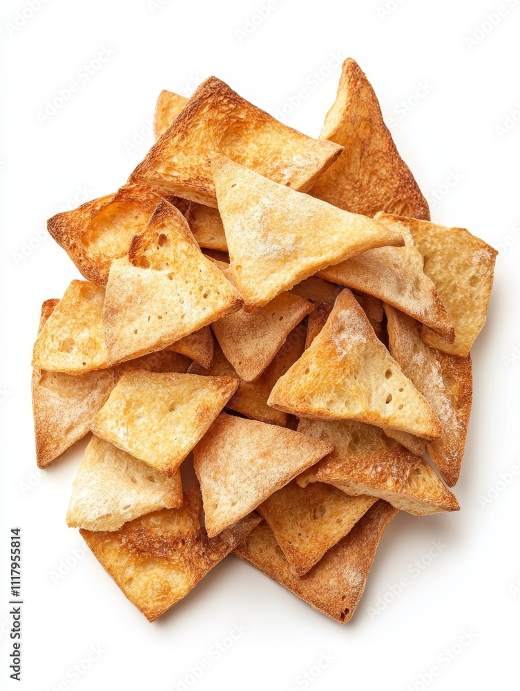 Rustic Bread Crisps - Photorealistic Heap of Unevenly Shaped Snacks on White Background Rustic Bread Crisps - Photorealistic Heap of Unevenly Shaped Snacks on White Background