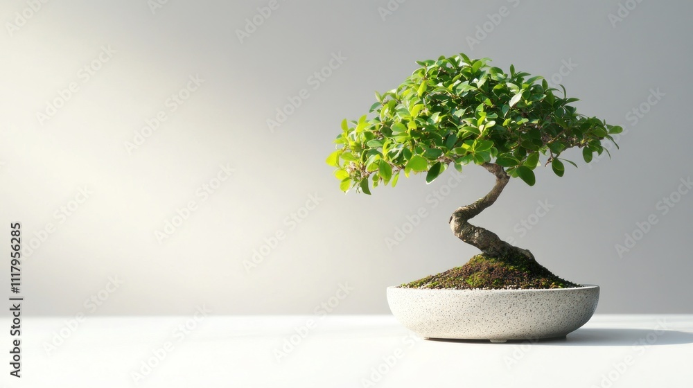 A small bonsai tree in a minimalist pot, symbolizing nature and tranquility. A small bonsai tree in a minimalist pot, symbolizing nature and tranquility.