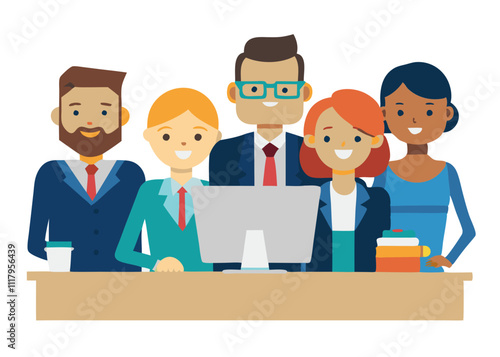 Business characters team work office people vector image. Isolated on white background.
