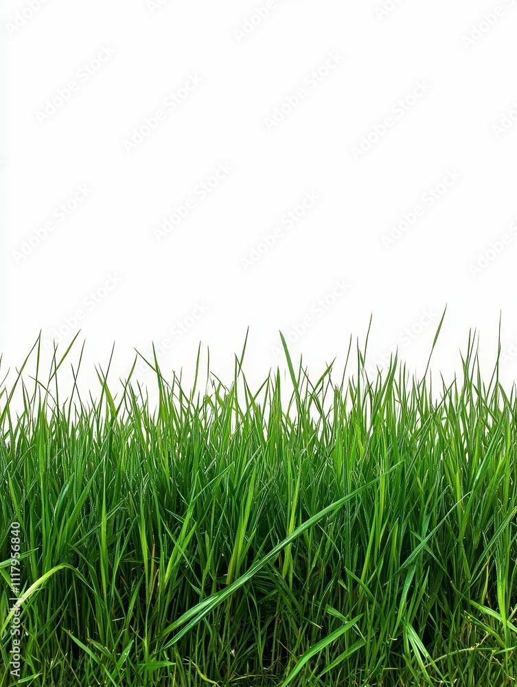 Obraz premium Lush green grass against white background.