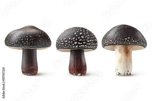 Variety of mushrooms with different stages of growth and characteristics.