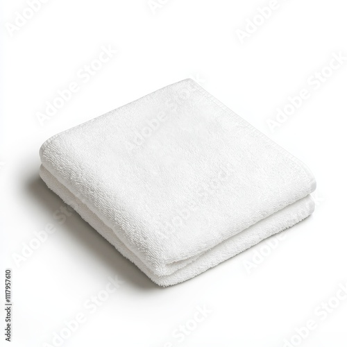 Exquisite Embroidered White Hand Towel on Soft Background, Photorealistic Detail of Folded Towel with Delicate Stitching