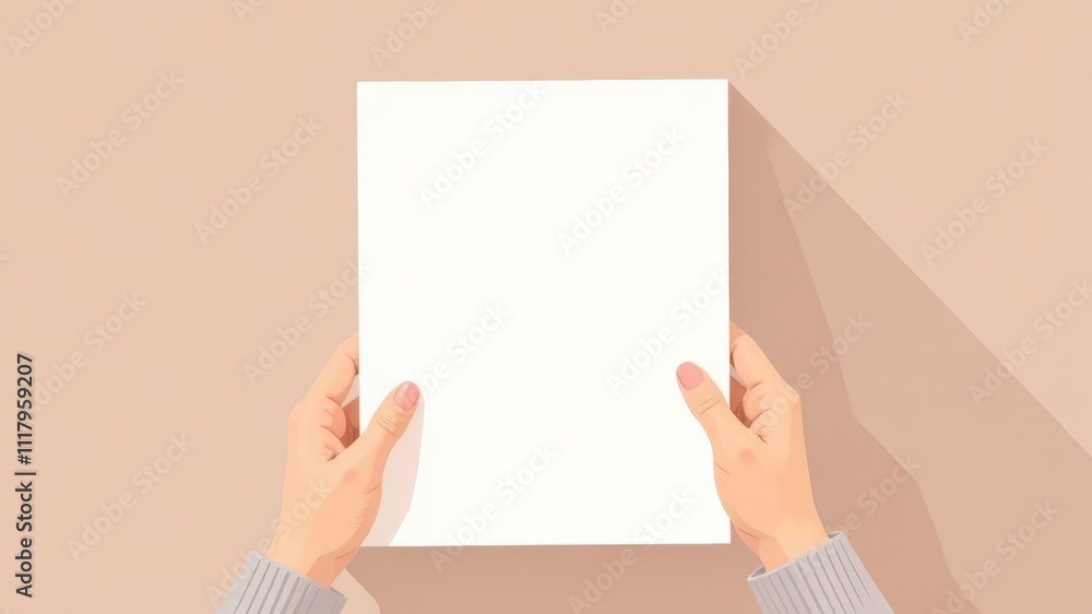 female hands holding a white sheet of paper under the text. mockup. female hands holding a white sheet of paper under the text. mockup.