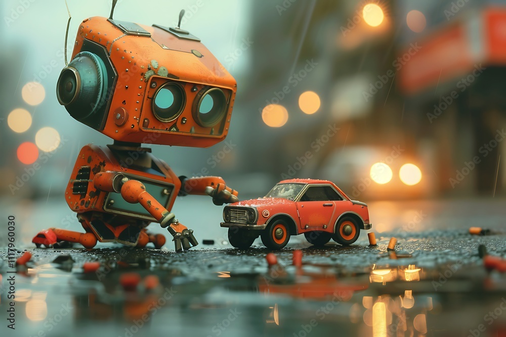robot with toy car robot with toy car