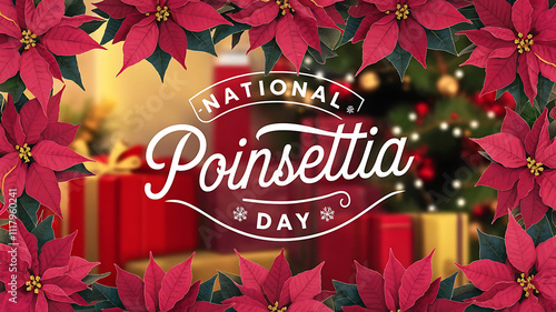 National Poinsettia Day Festive Banner with Poinsettia Flowers, Holiday Background,  and Studio Lighting photo