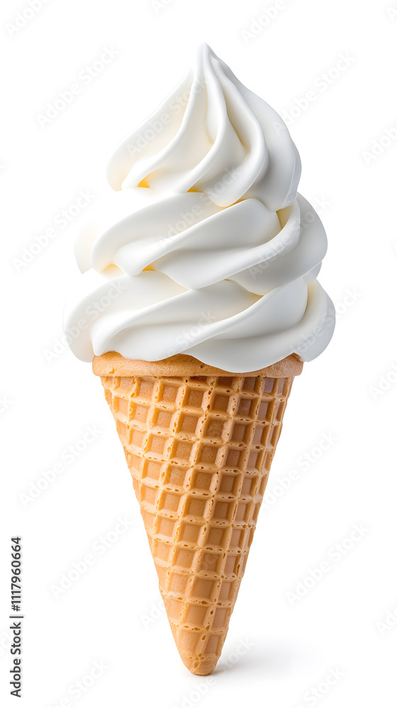 Vanilla ice cream in a waffle cone isolated on white background