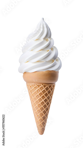 Vanilla ice cream in a waffle cone isolated on white background