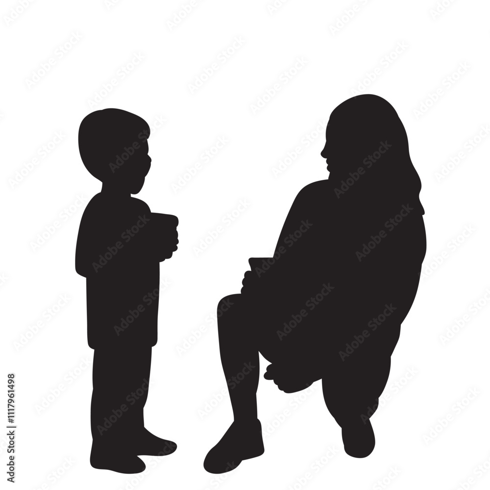 mother and son silhouette on white background, vector mother and son silhouette on white background, vector