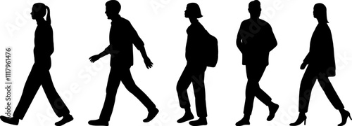 people walking silhouette on white background, vector