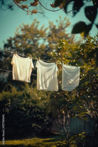 Wallpaper Mural White clothes hanging from a clothesline in sunny weather Torontodigital.ca