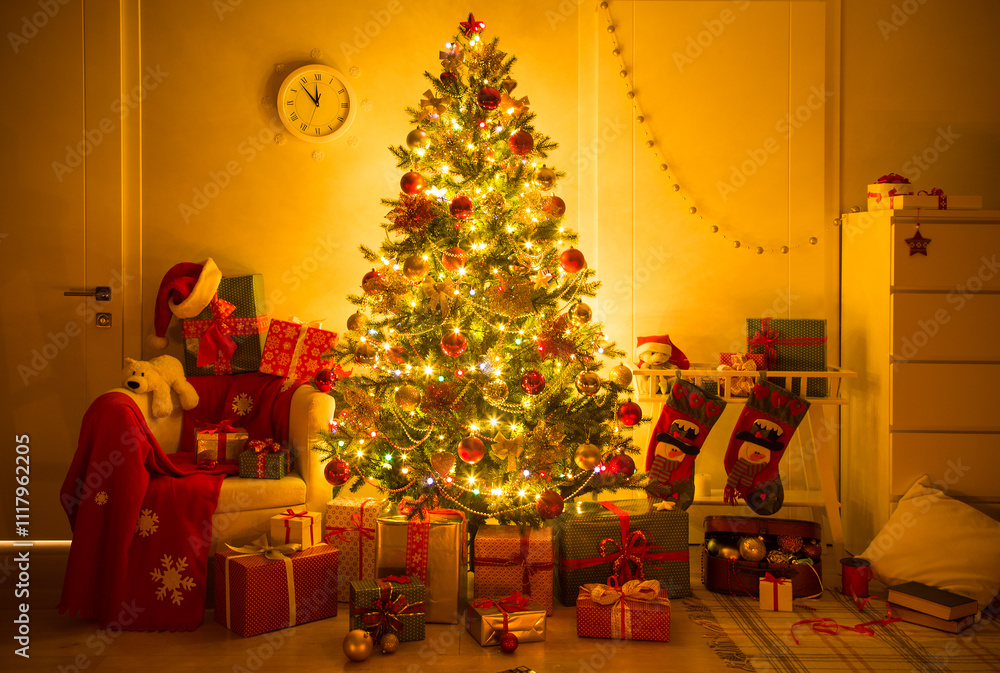 beautifully decorated Christmas tree with bright balls