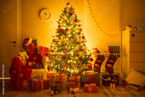 beautifully decorated Christmas tree with bright balls