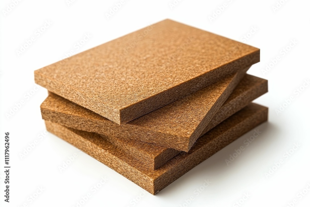 Stacked brown rectangular composite boards. Stacked brown rectangular composite boards.