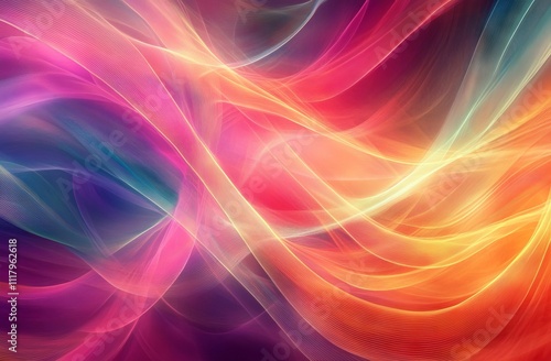 Wallpaper Mural Abstract Digital Art with Waves of Light and Colorful Lines. AI generated illustration Torontodigital.ca