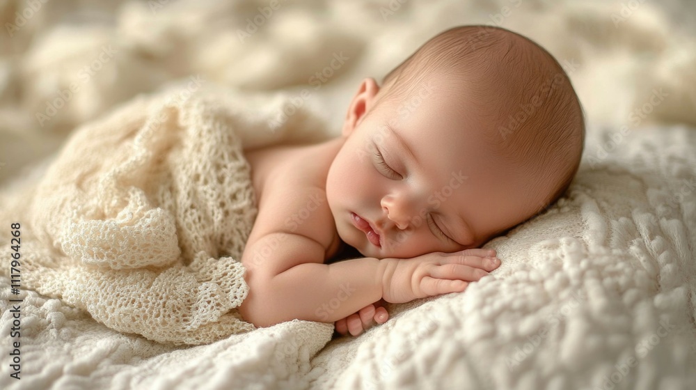 An adorable baby peacefully sleeping, wrapped in a soft blanket. The image captures the tranquility of rest and the innocence of early childhood. An adorable baby peacefully sleeping, wrapped in a soft blanket. The image captures the tranquility of rest and the innocence of early childhood.