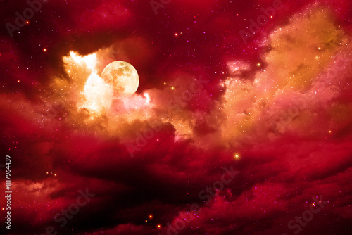 Full moon with stars at colorful night sky .