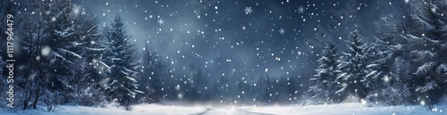 Snowy Winter Road in a Forest with Falling Snowflakes. AI generated illustration