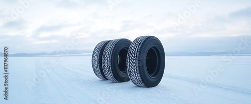Winter Tires on Snowy Road. AI generated illustration
