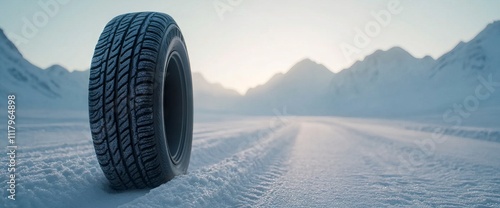 Winter Tires on Snowy Road. AI generated illustration