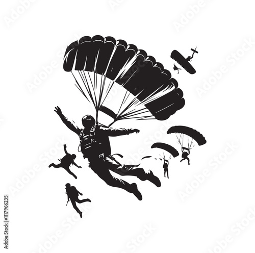 Skydiver  parachuting silhouette vector illustration 