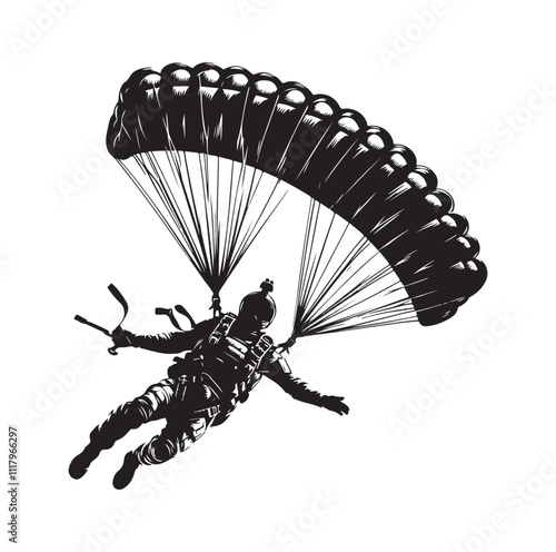 Skydiver  parachuting silhouette vector illustration 
