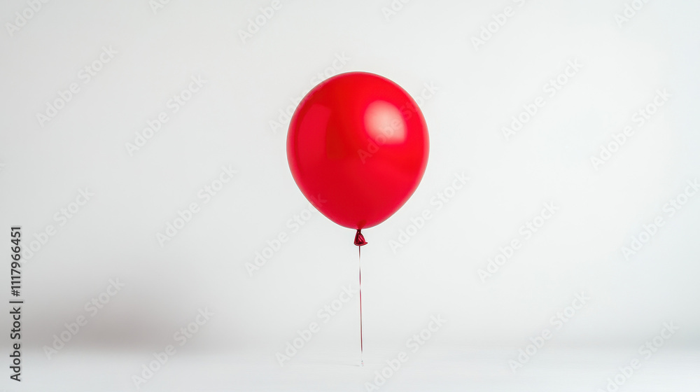 A vibrant red balloon floats against a minimalist white background, creating a striking contrast and a sense of lightness and celebration.