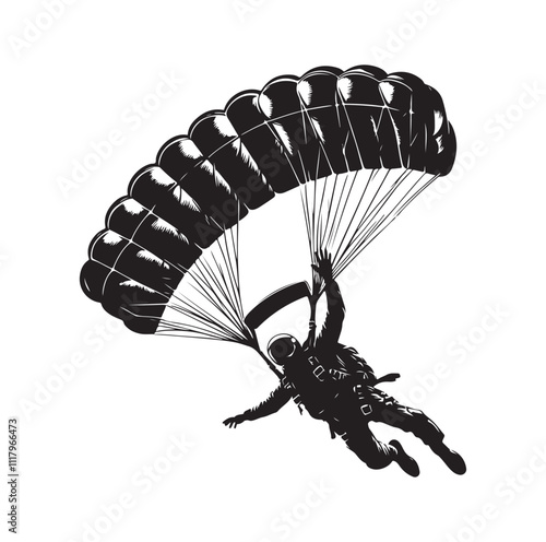 Skydiver  parachuting silhouette vector illustration 