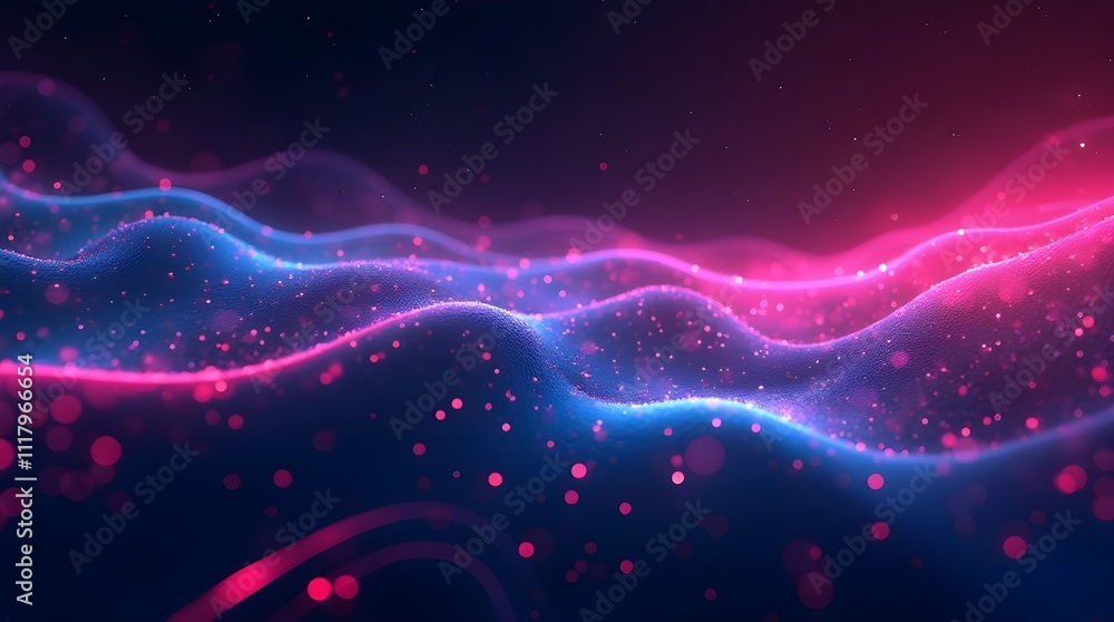 Stunning depiction of vibrant abstract waves with glowing light particles, showcasing dynamic motion and a brilliant color palette that evokes energy and creativity. Stunning depiction of vibrant abstract waves with glowing light particles, showcasing dynamic motion and a brilliant color palette that evokes energy and creativity.