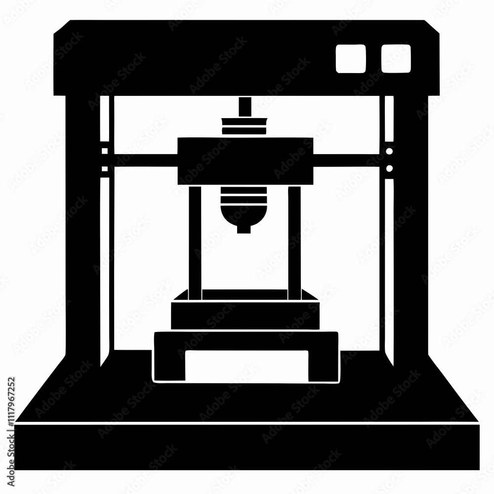 3D Printer vector silhouette black design white background 3D Printer vector silhouette black design white background