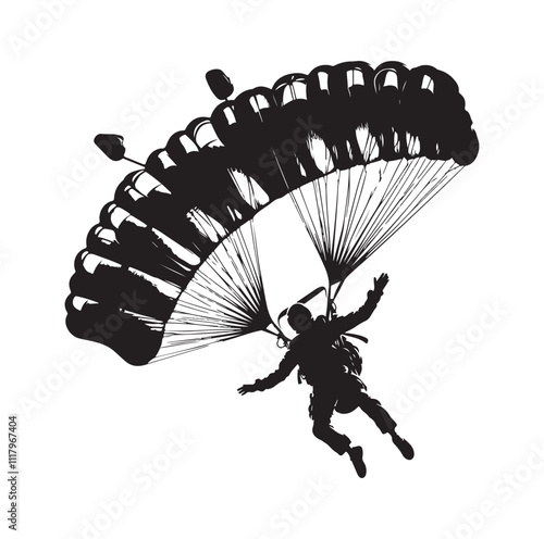 Skydiver  parachuting silhouette vector illustration 