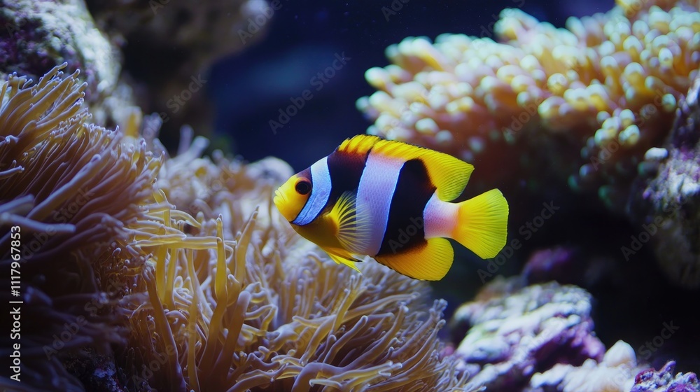 Vibrant Clownfish Swimming Near Coral Reef Vibrant Clownfish Swimming Near Coral Reef