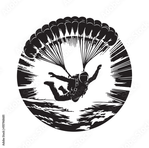 Skydiver  parachuting silhouette vector illustration 