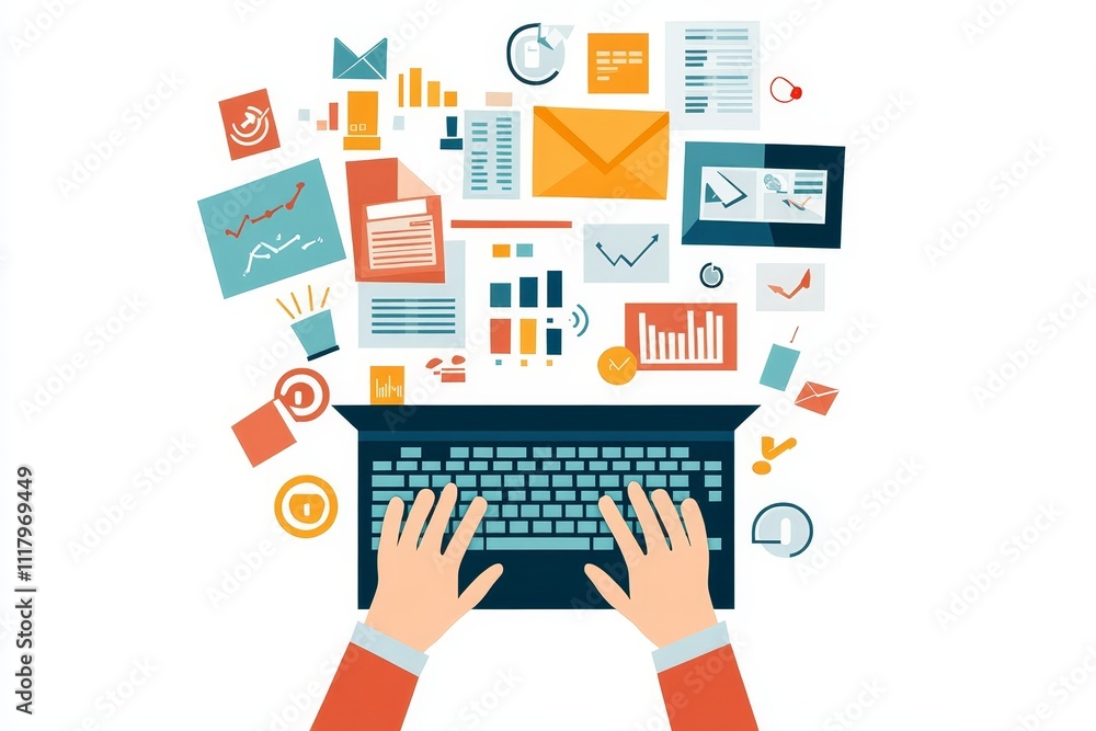 Conceptual digital icon representing online document management and business process automation Conceptual digital icon representing online document management and business process automation