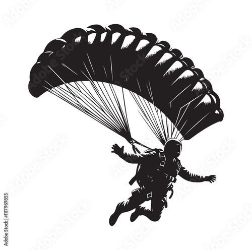 Skydiver  parachuting silhouette vector illustration 