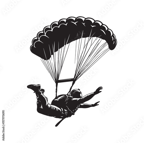 Skydiver  parachuting silhouette vector illustration 