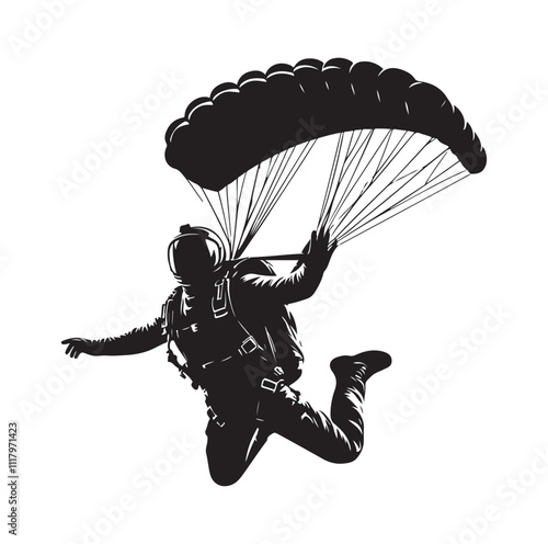 Skydiver  parachuting silhouette vector illustration 