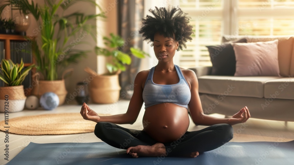 Pregnant African American Woman in a Yoga Pose Pregnant African American Woman in a Yoga Pose