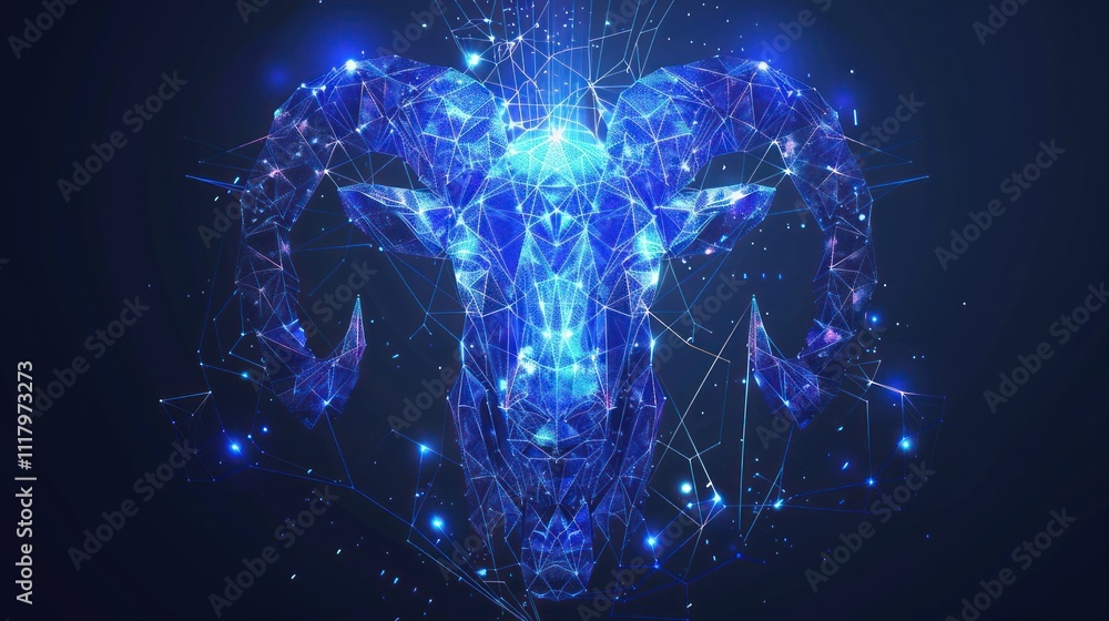 Abstract Ram with Glowing Lines and Blue Hues Abstract Ram with Glowing Lines and Blue Hues