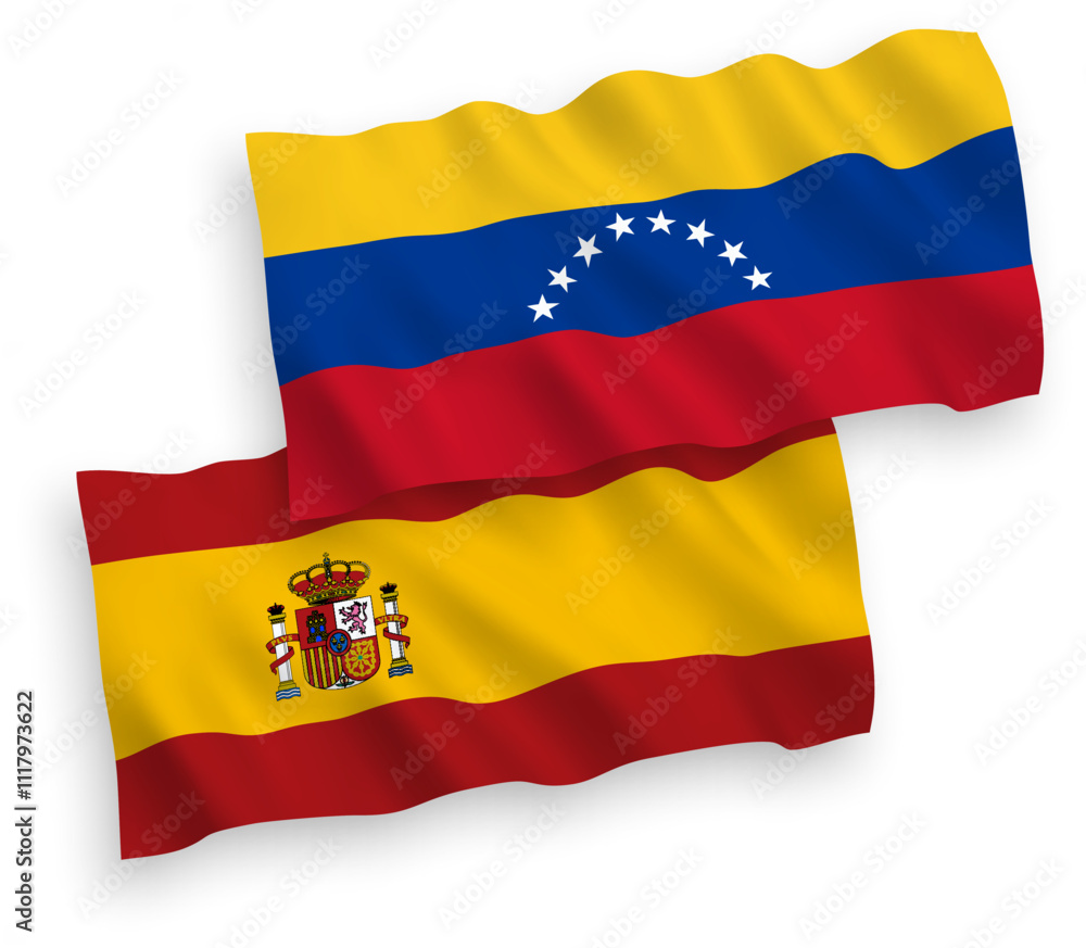 Flags of Venezuela and Spain on a white background Flags of Venezuela and Spain on a white background