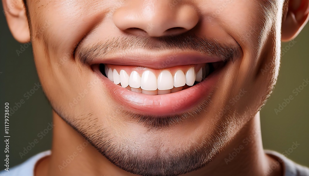 Close-up of a person's bright, white, healthy-looking smile. Close-up of a person's bright, white, healthy-looking smile.