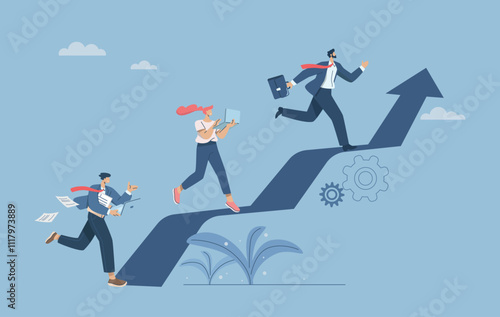 Many businessmen compete to climb to higher positions, Concepts on leadership and career advancement, Organizational or colleague competition, Different professionalism. Vector design illustration.
