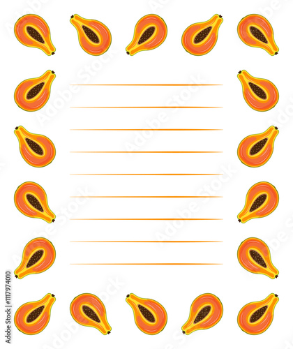 Papaya frame with space for writing or notes. Vector illustration.