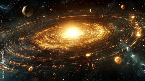 Visual exploration of the solar system from a stunning overhead perspective in vibrant detail