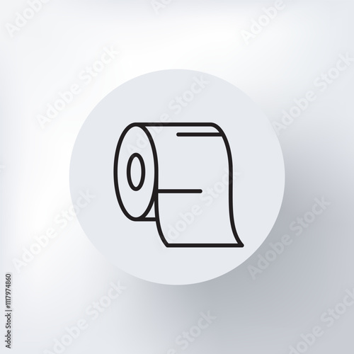 Linear icon of toilet paper in a circle on a light gray background.