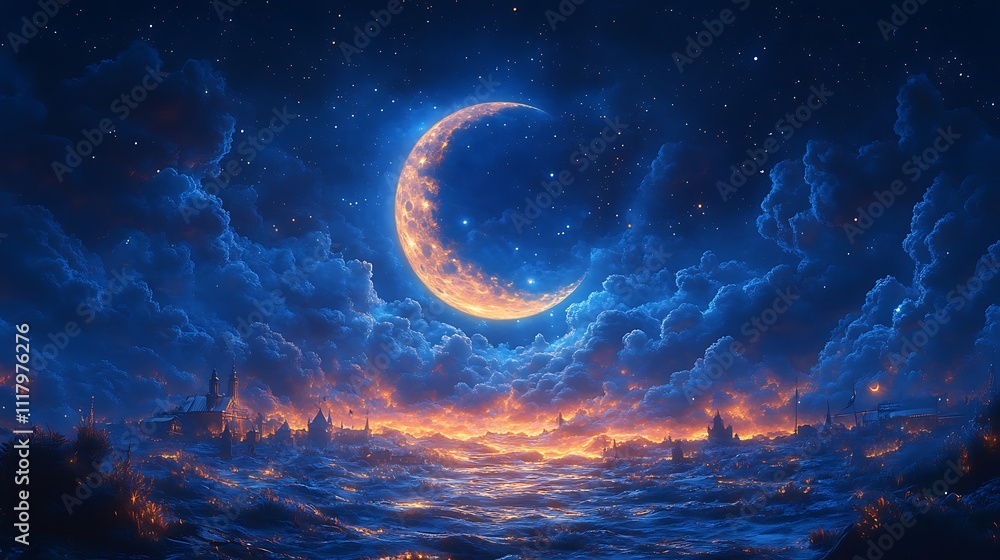 Beautiful Highlighting a Night Sky Featuring a Crescent Moon Background Beautiful Highlighting a Night Sky Featuring a Crescent Moon Background