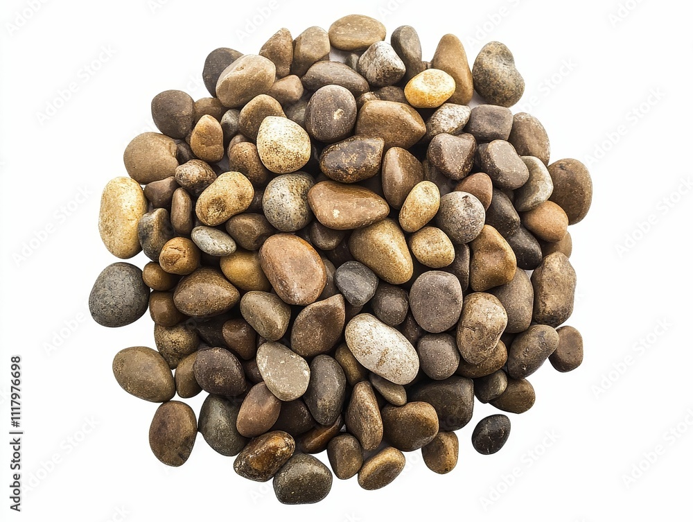 Smooth, brown stones piled on white background. Smooth, brown stones piled on white background.