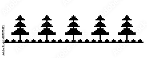 Merry christmas pixel retro tree border decoration. Winter frame. Print, decoration. Greeting 8 bit simple 